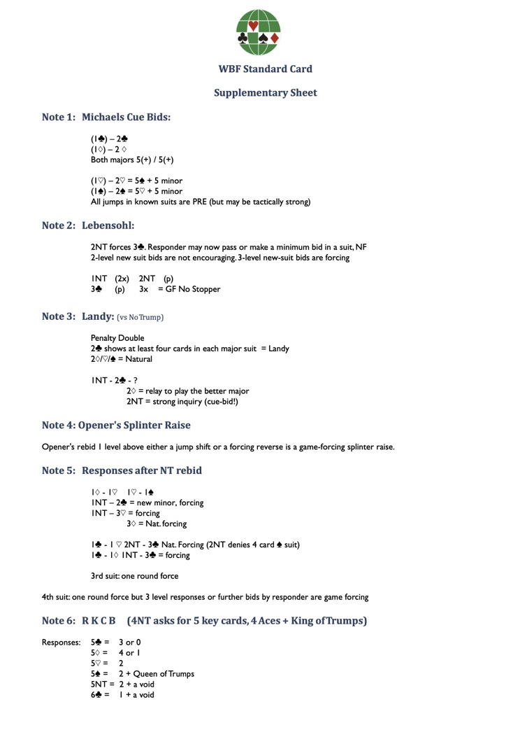 WBF Standard Card Notes 1